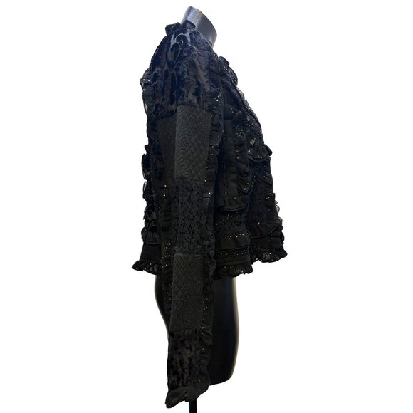 Sandy Starkman Embellished Black Jacket Button-Front L - Picture 3 of 8